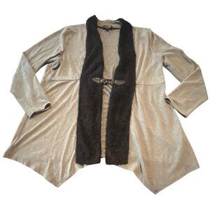 Suzanne Betro Womens Long Cardigan Jacket 1X Black Gray Knit With Buckle Closure